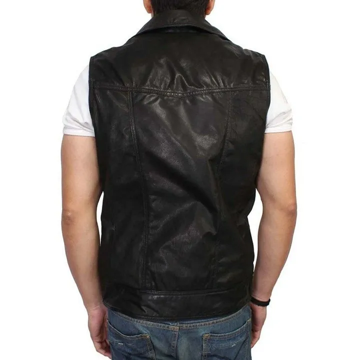 Black Sheepskin Leather Vest