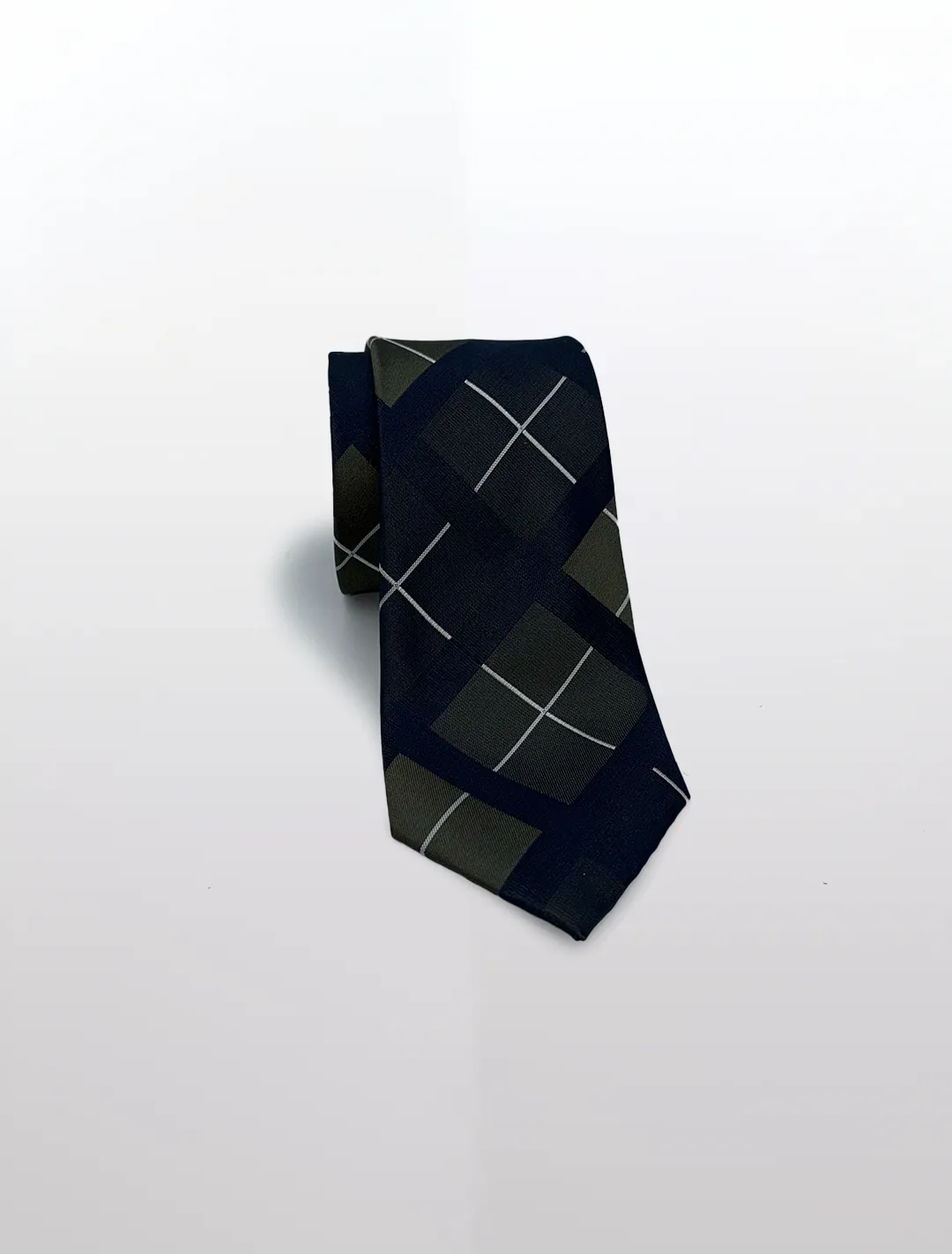 Black with Green Tartan Patterned Microfiber Tie