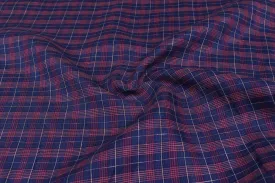 Blue & Pink Checks Yarn dyed Linen Fabric