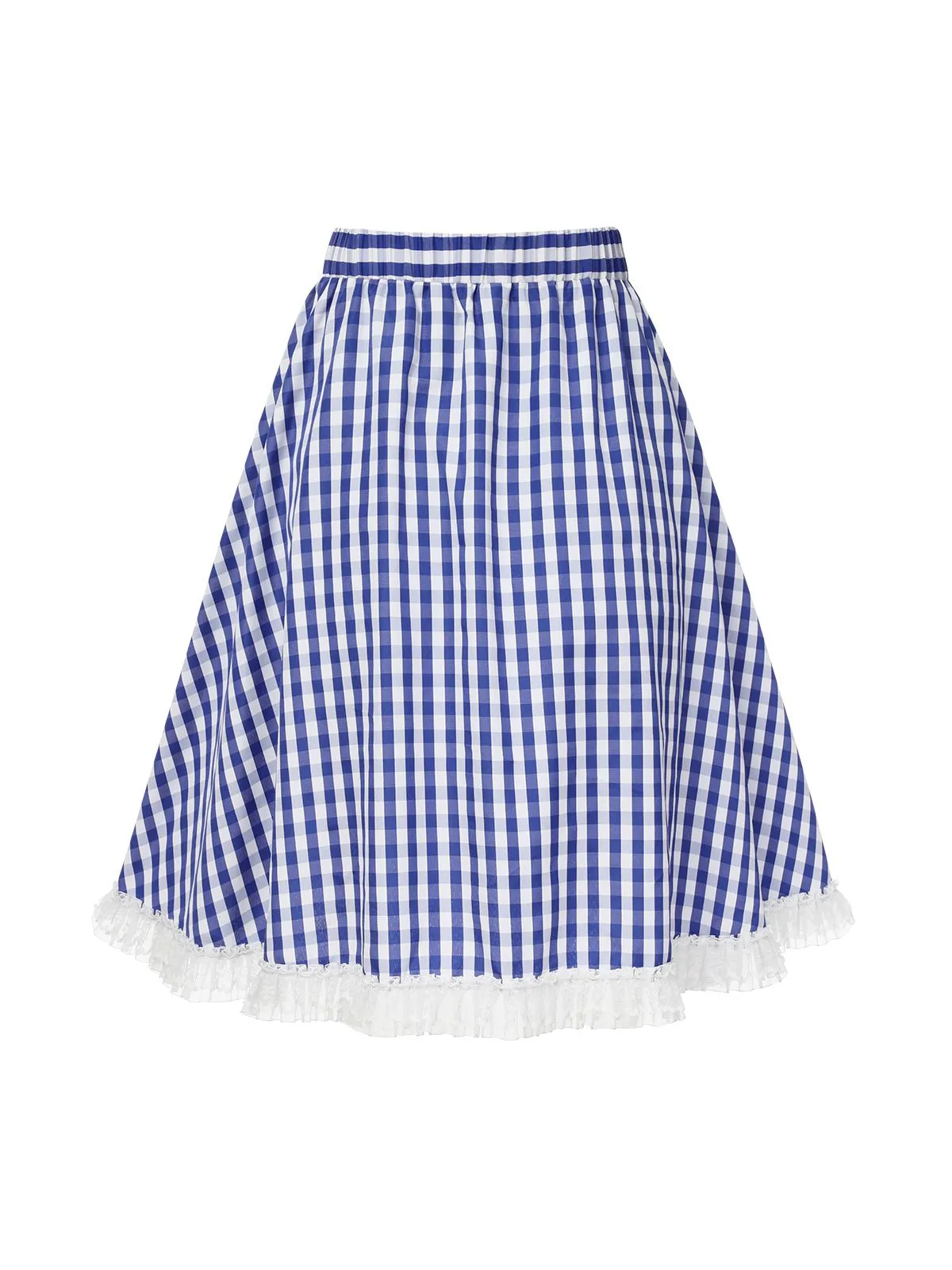 Blue & White 2PCS 1950s Plaid Top & Skirt