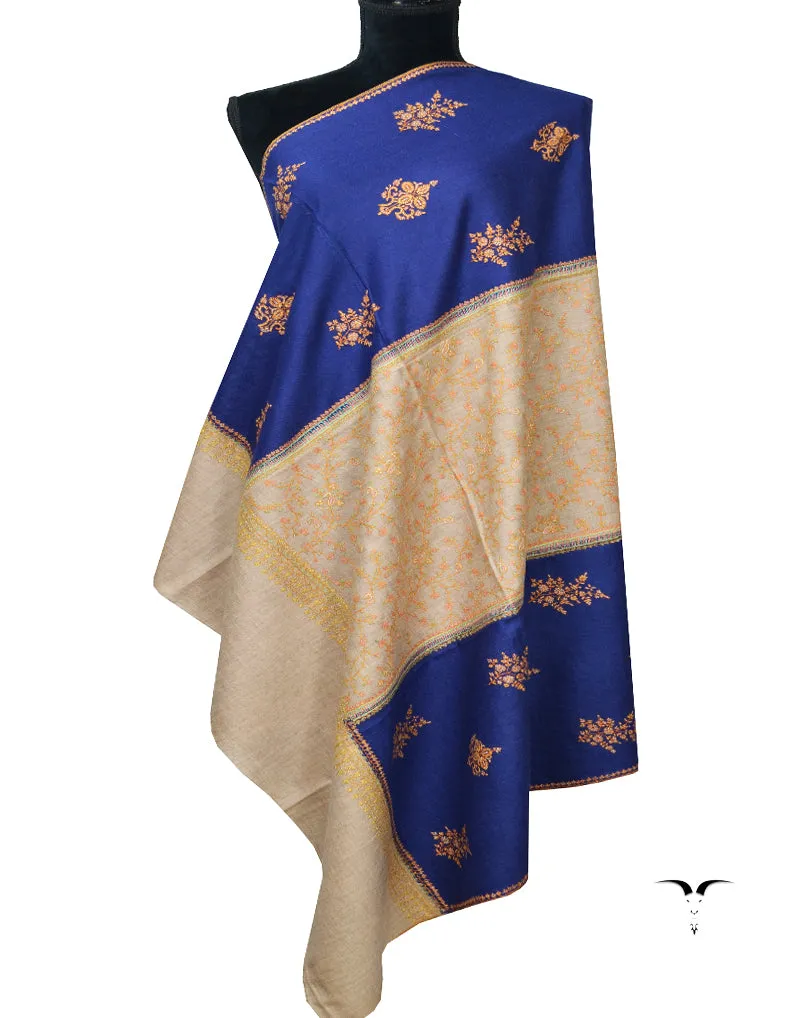 Blue and golden Embroidery pashmina shawl 7147