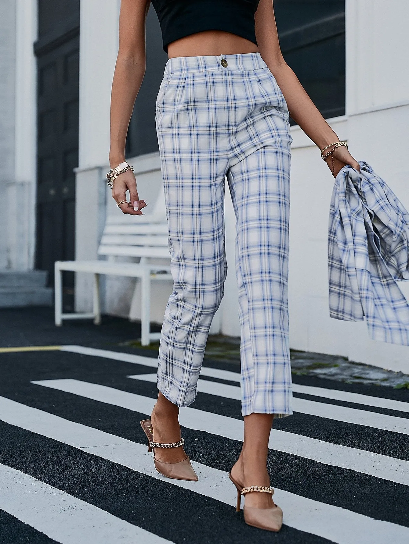 Blue Zone Planet |  Plaid Cropped Pants with Side Pockets