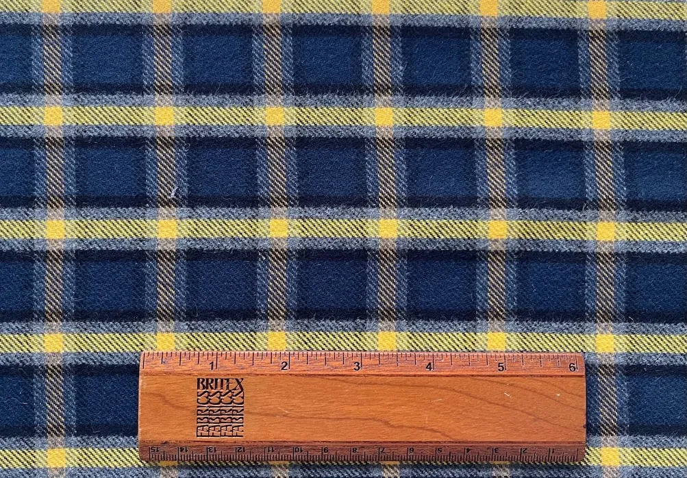 Blueberry Lemon Custard Plaid Cotton Flannel Shirting (Made in Italy)