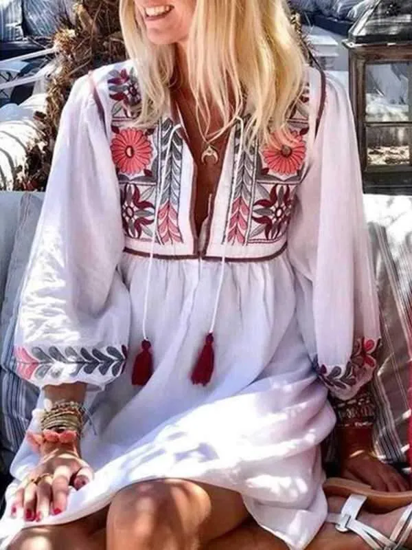 Boho Chic Floral Prints White Short hippie dresses