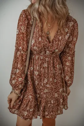 Boho Floral Ruffled Puff Sleeve Mini Dress