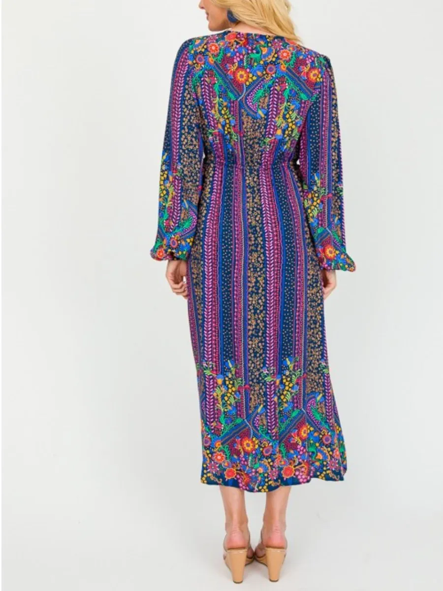 Border Print Tie Side Dress