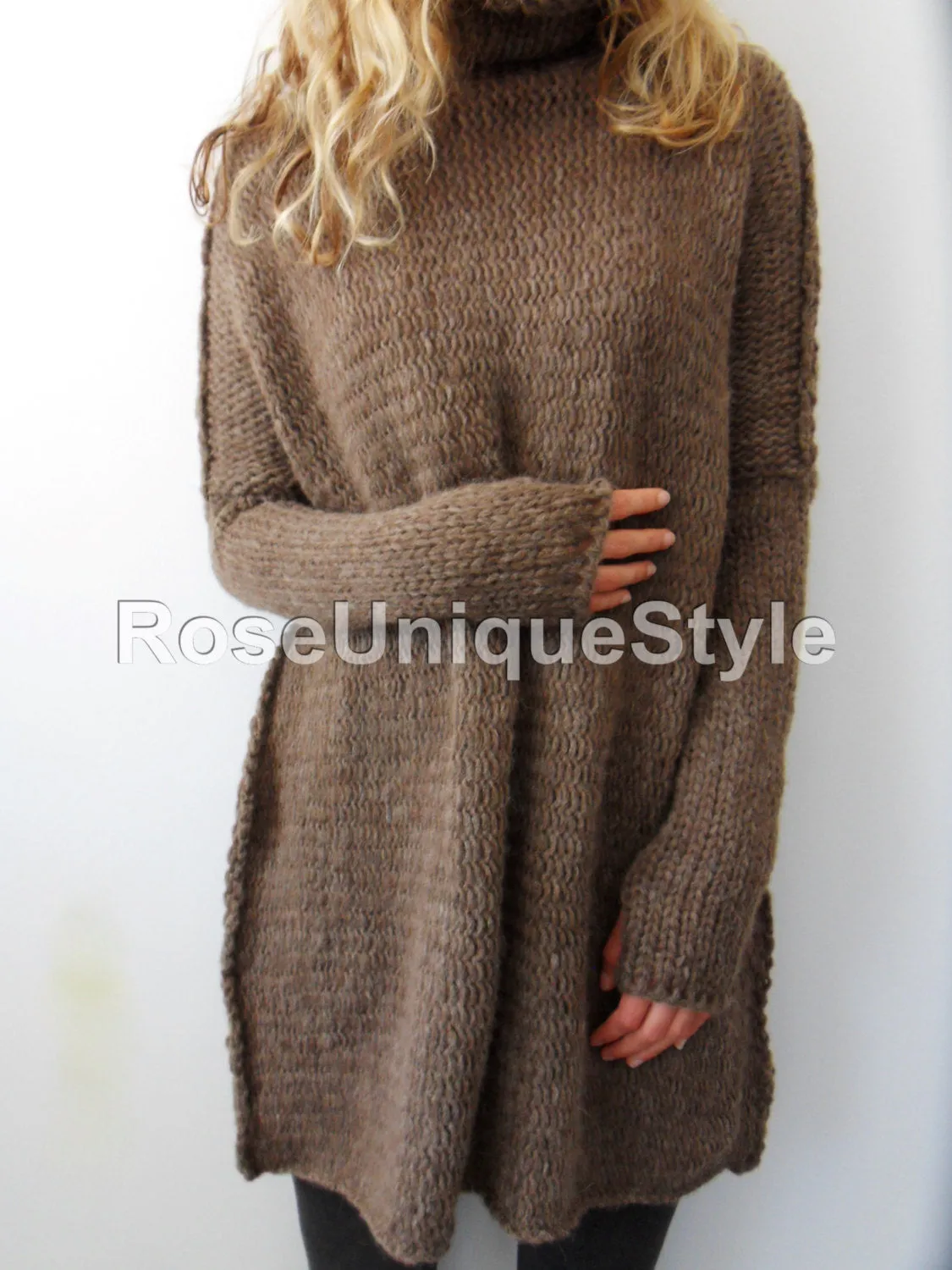 Brown alpaca wool knit  sweater.