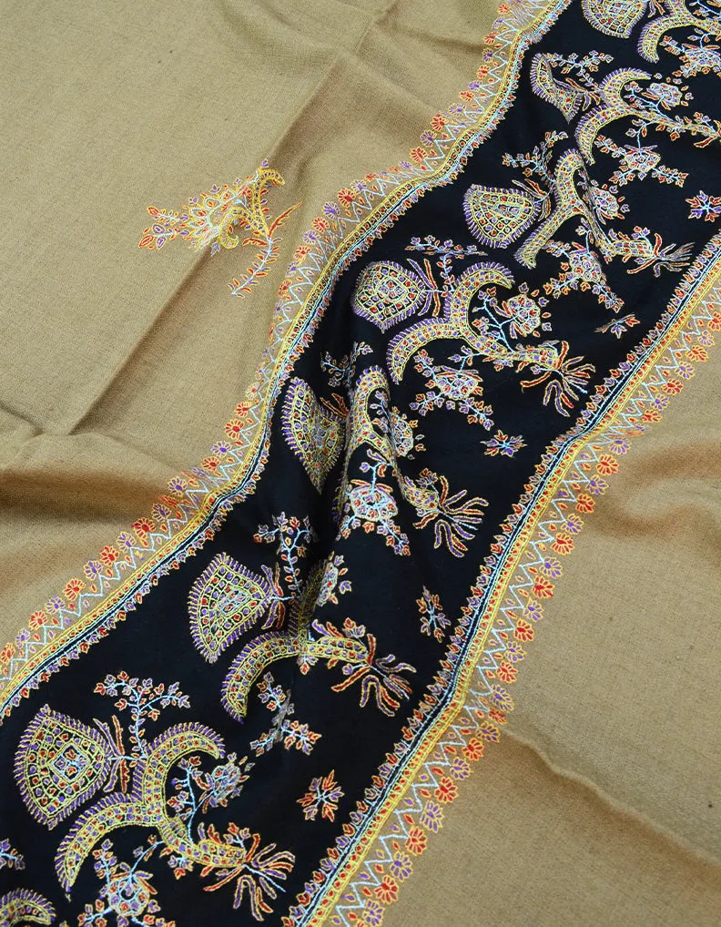 Brown and Black Embroidery Pashmina Shawl  7157