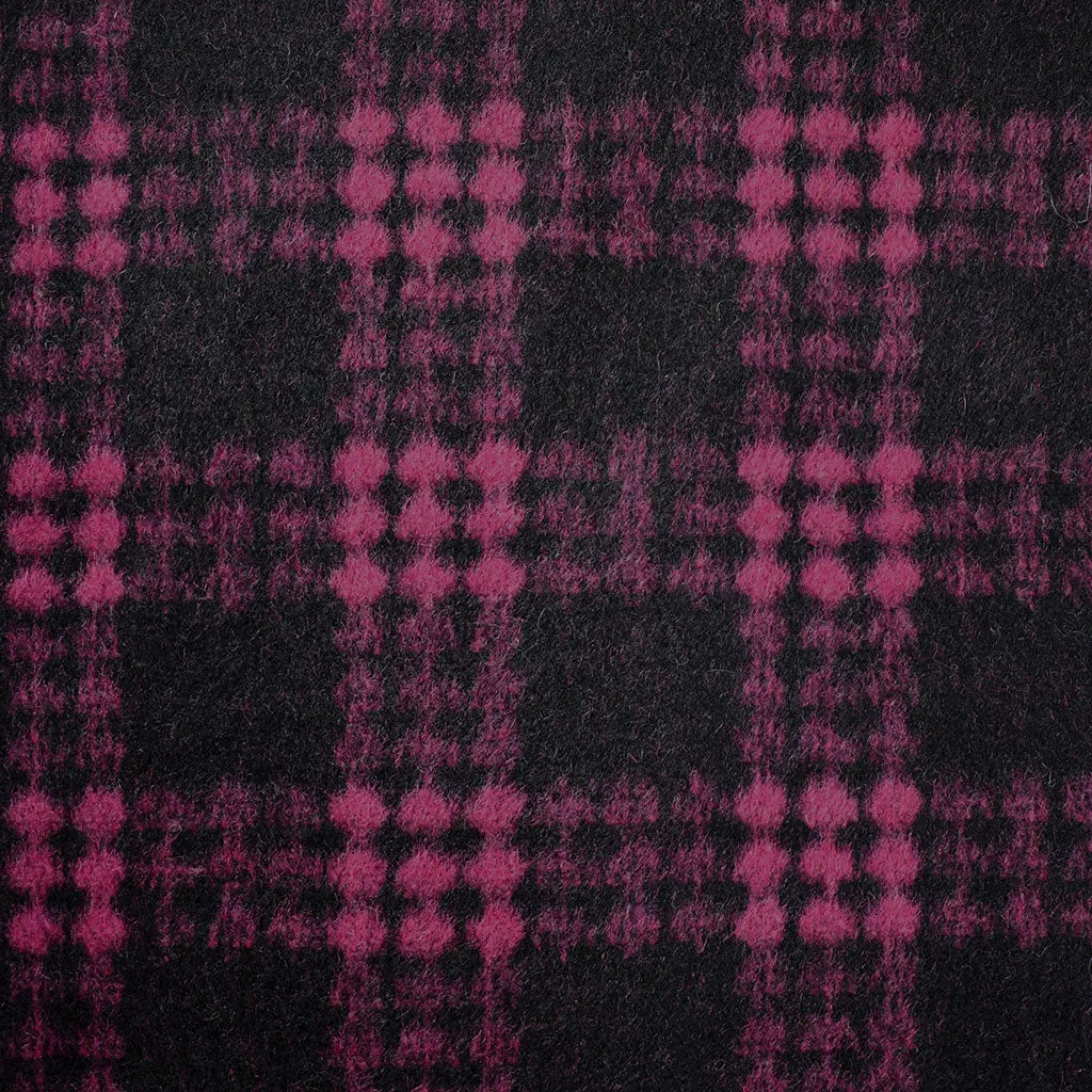 Brushed Jacquard Plaid Wool Blend Coating Raspberry/Black