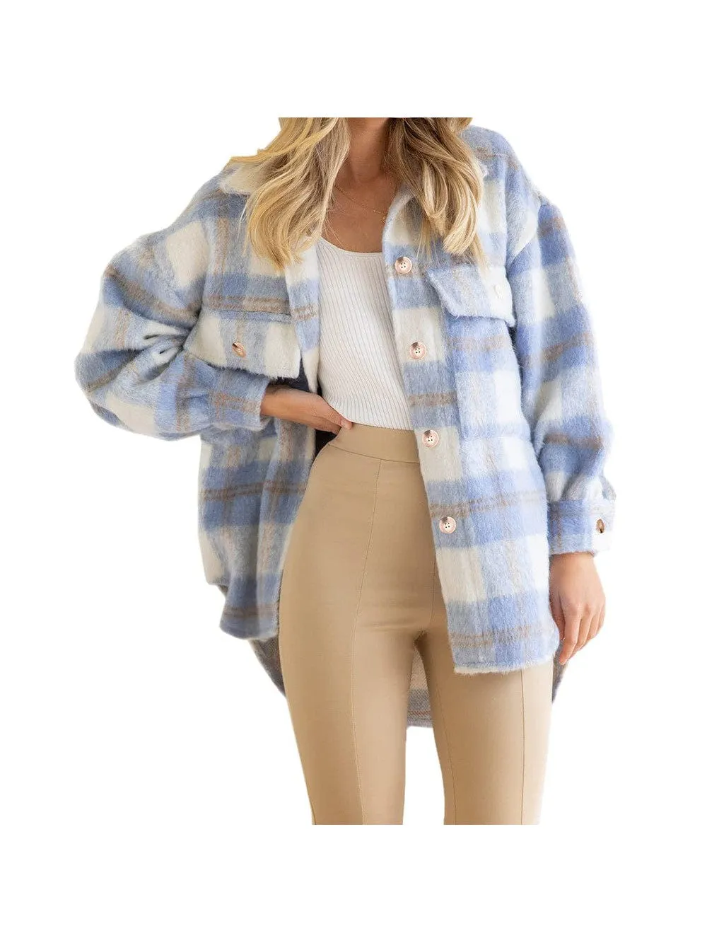 Button-Down Plaid Jacket for Women