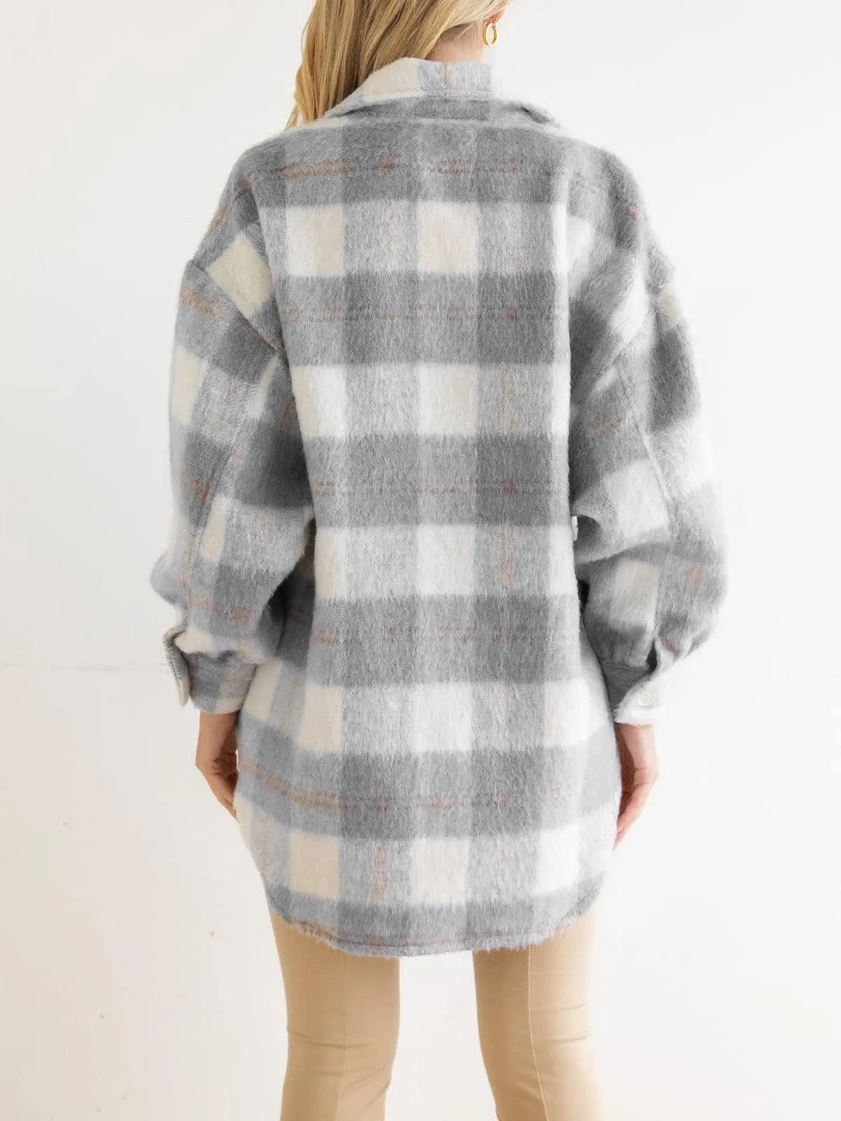 Button-Down Plaid Jacket for Women