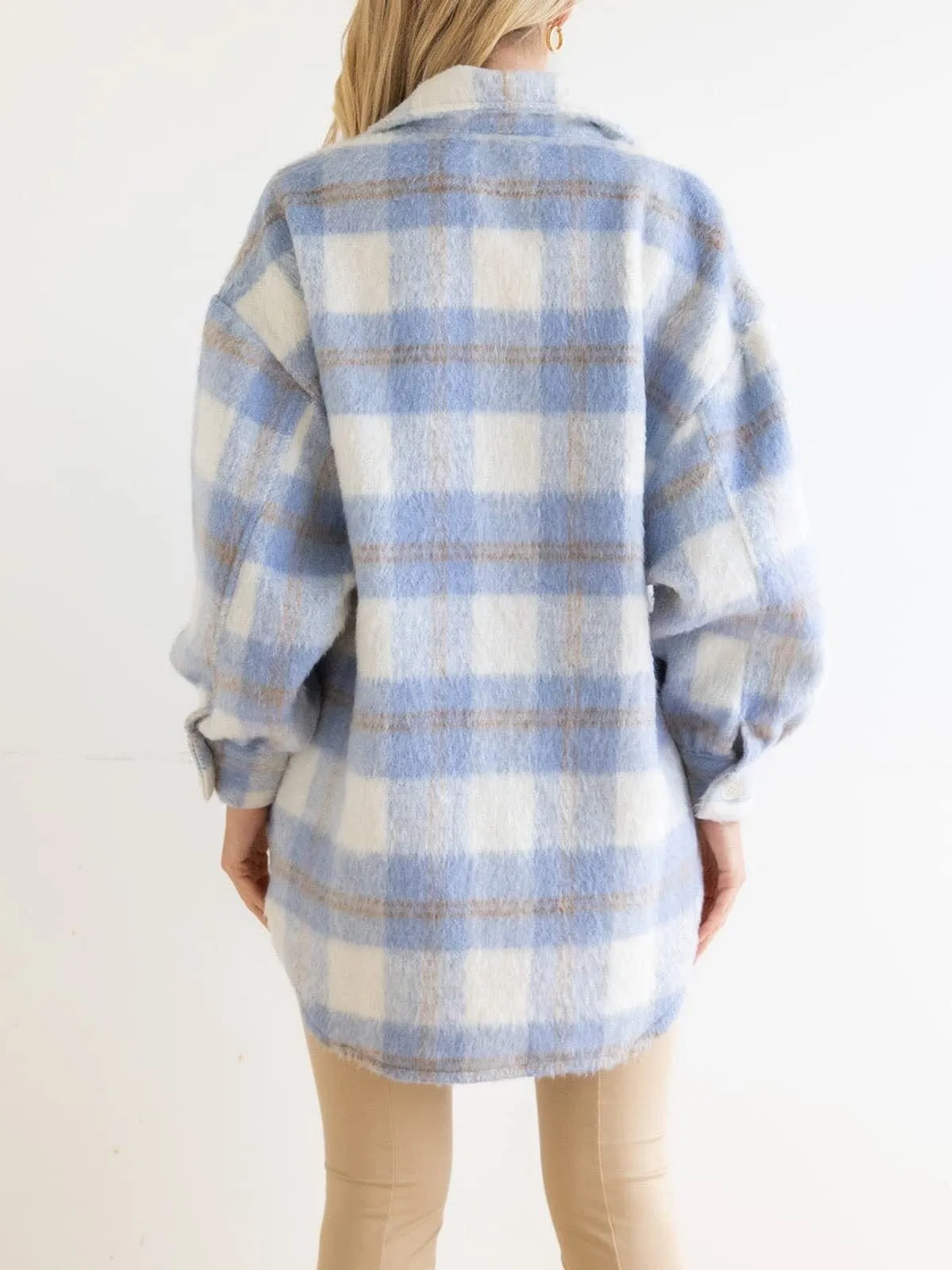 Button-Down Plaid Jacket for Women