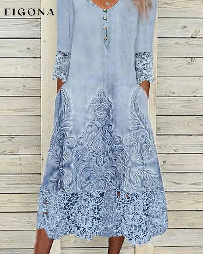 Buttoned lace patchwork dress