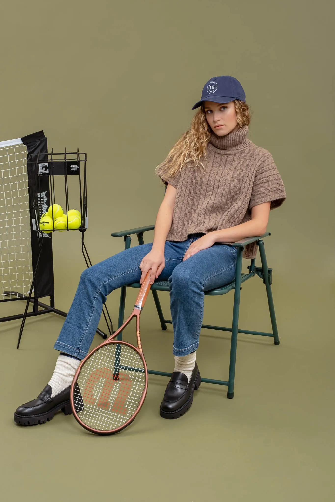 CABLEKNIT SHORT SLEEVE TURTLENECK SWEATER