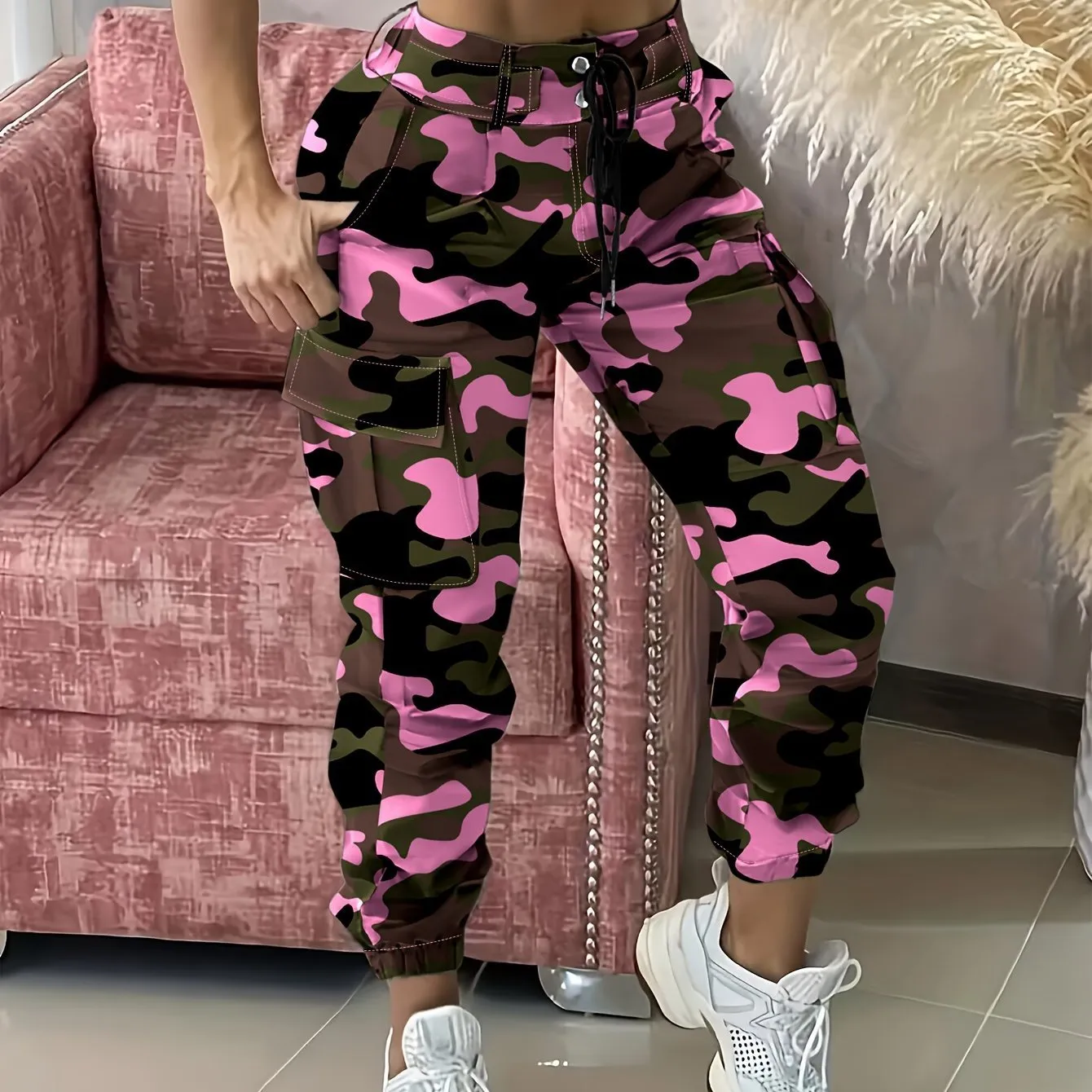 Camo-Print Baggy Jogging Pants