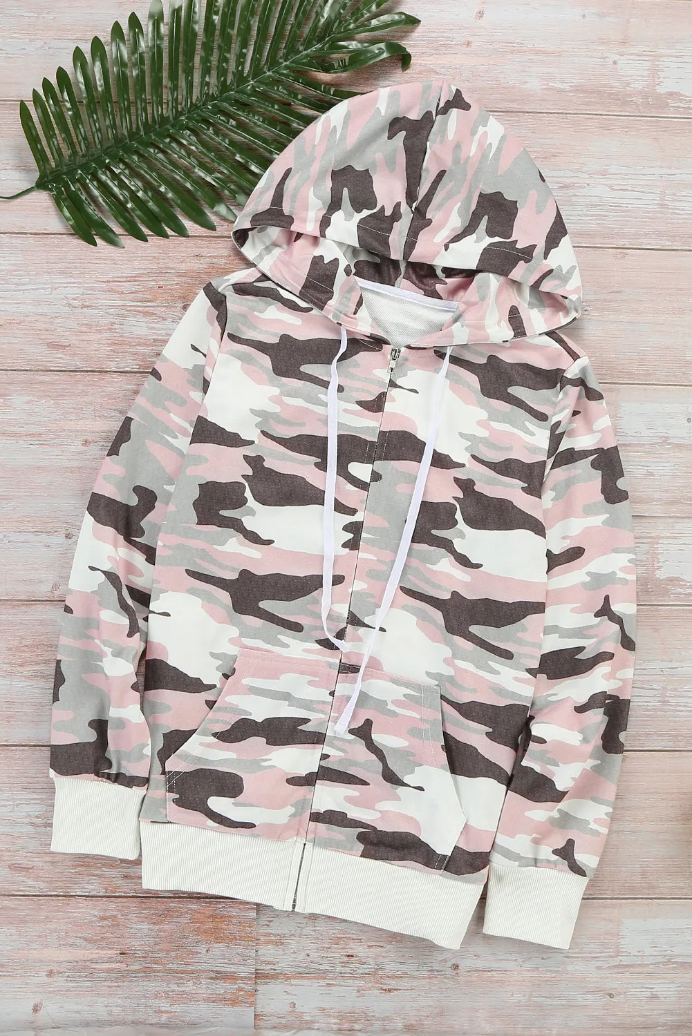 Camo Print Zip Hoodie