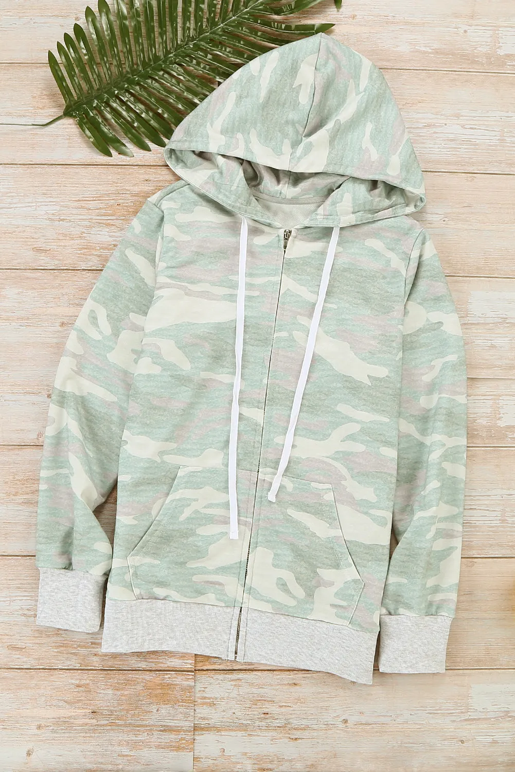 Camo Print Zip Hoodie