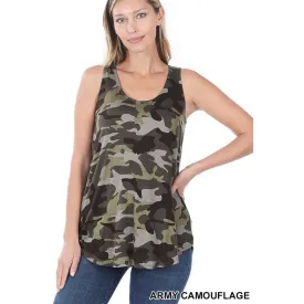 Camouflage Print Perfect Tank With Round Hem - Army Camo