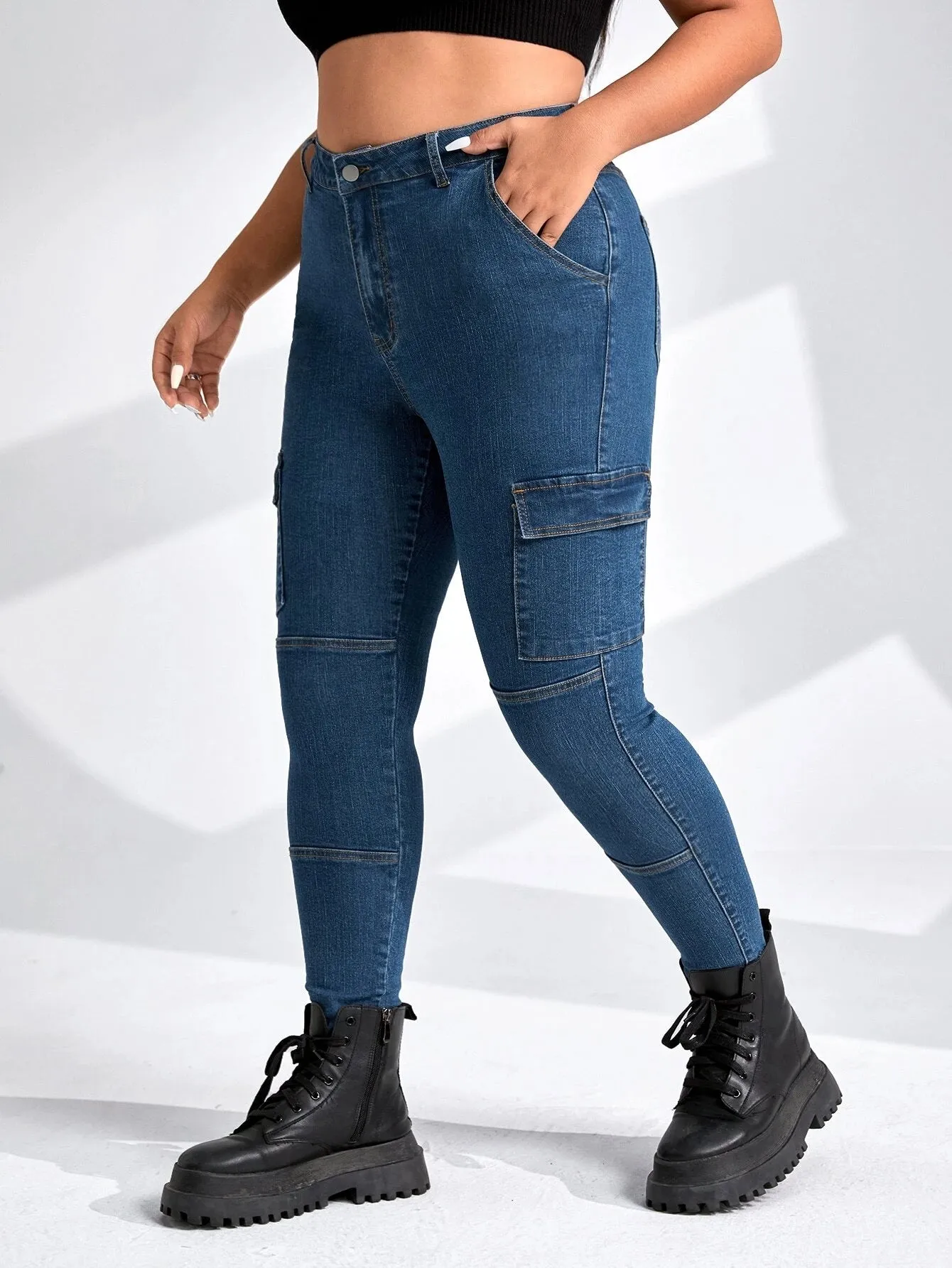 Cargo Jeans With Pockets For Plus Sizes