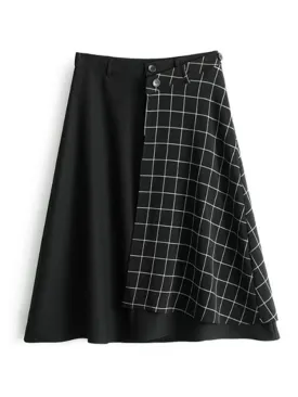 Casual Plaid Stitching High Waist Skirts