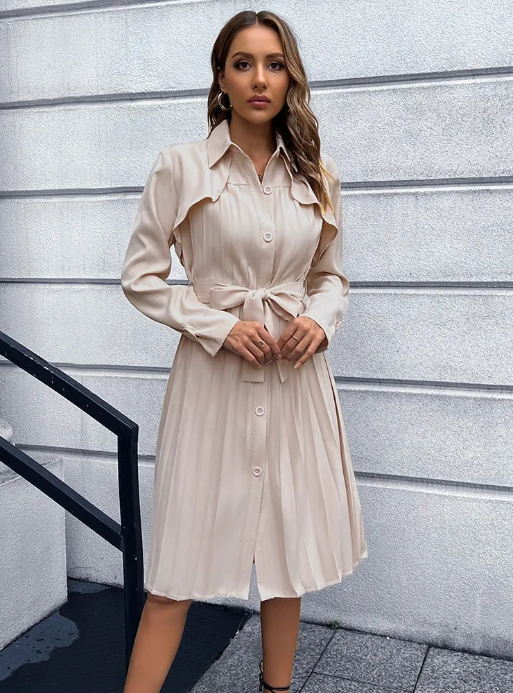 Casual Slim Long-sleeved Pleated Dress