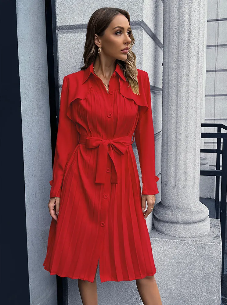 Casual Slim Long-sleeved Pleated Dress