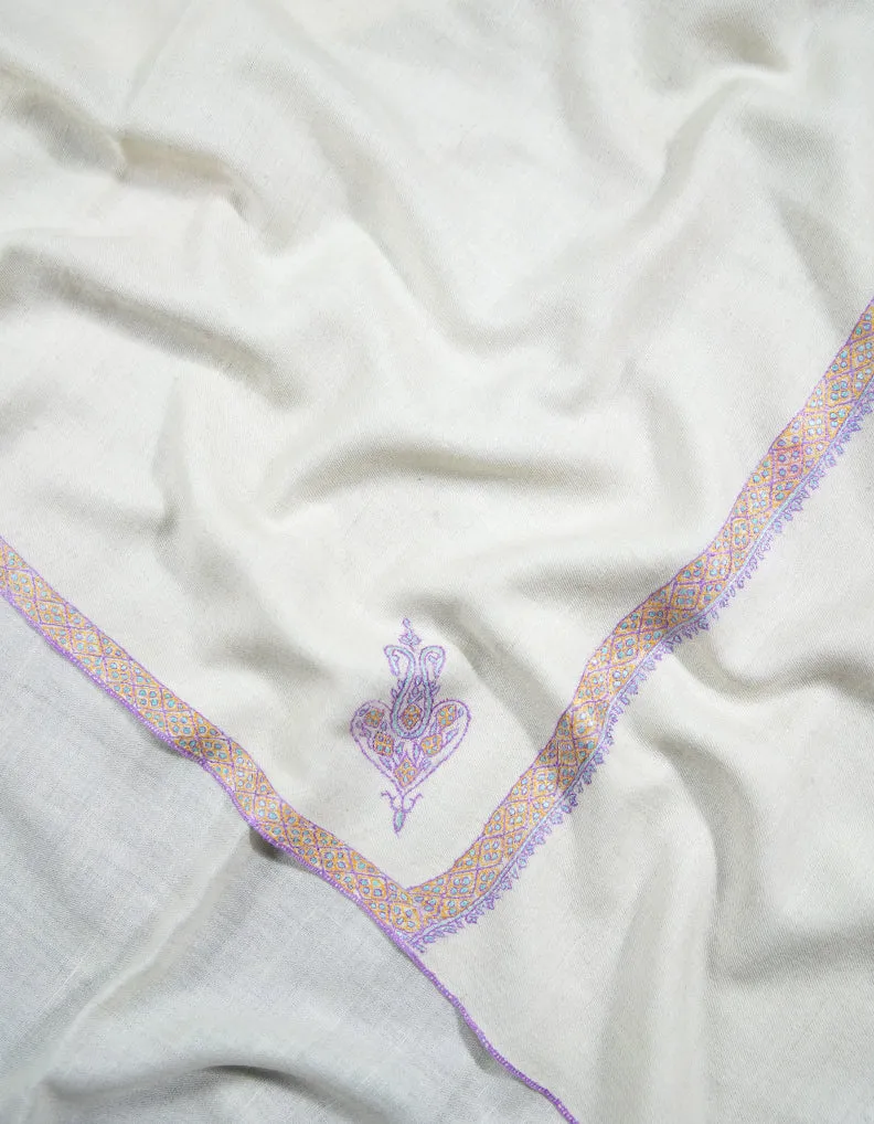 chalk white embroidery pashmina shawl 9050