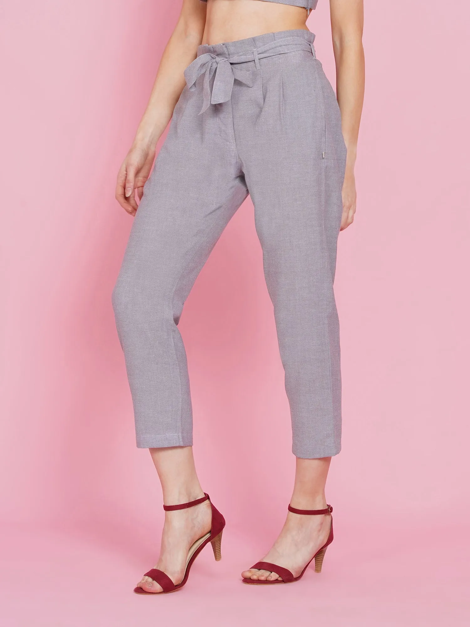 Chambray high waisted straight pants