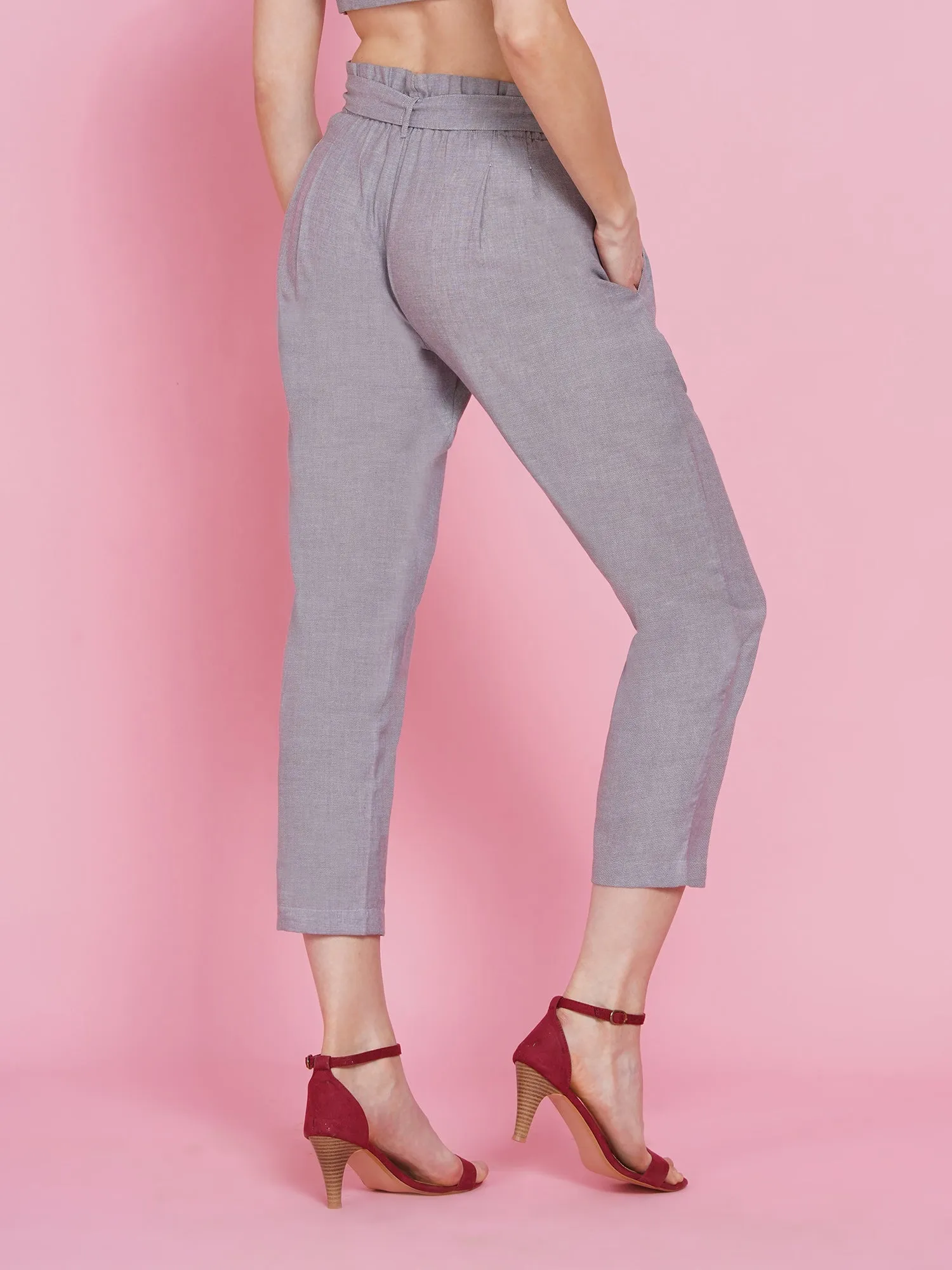 Chambray high waisted straight pants