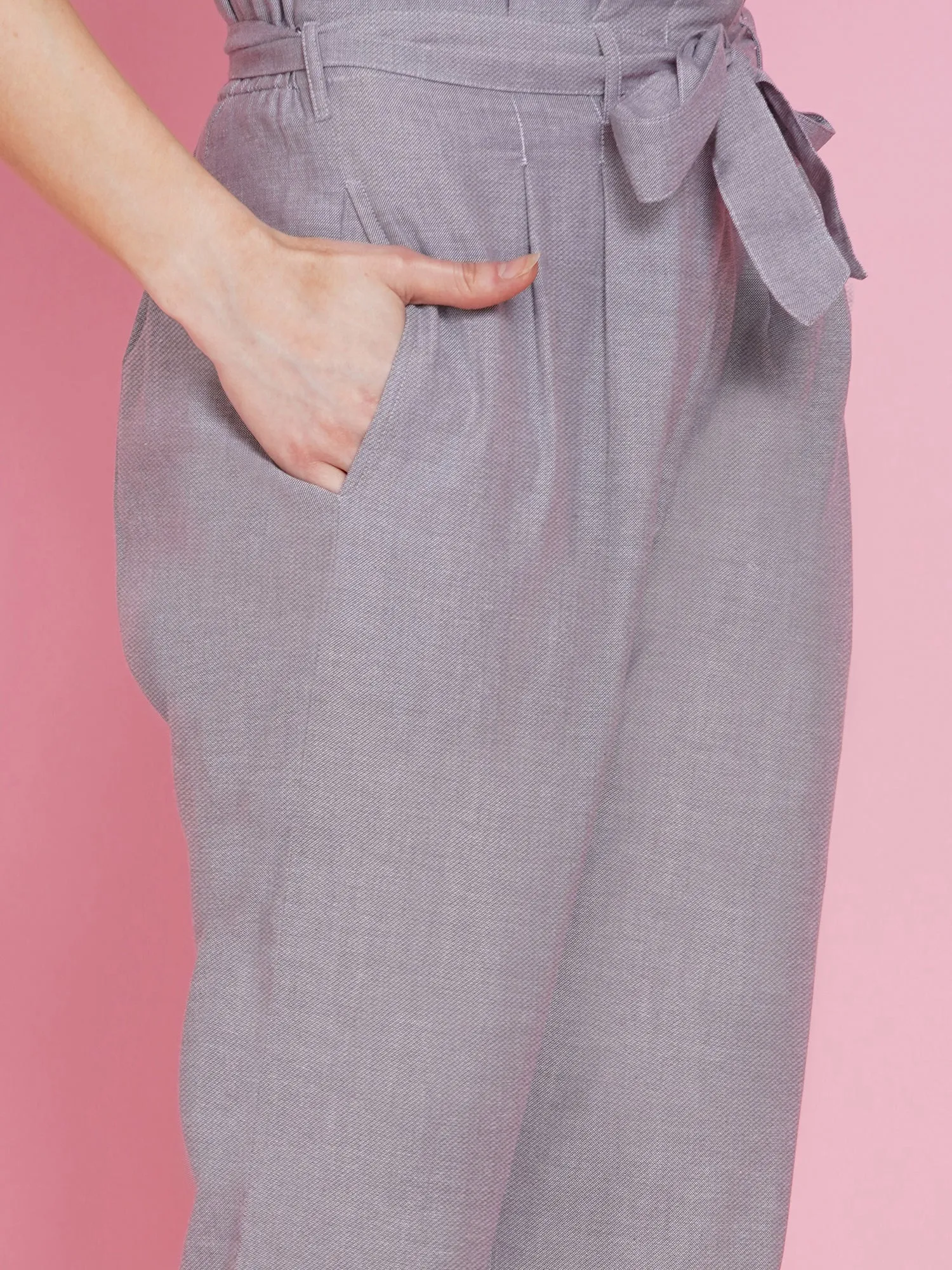 Chambray high waisted straight pants