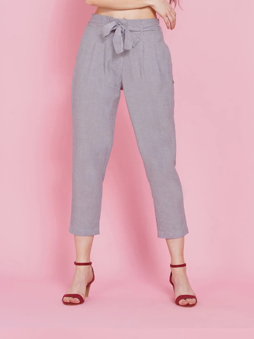 Chambray high waisted straight pants