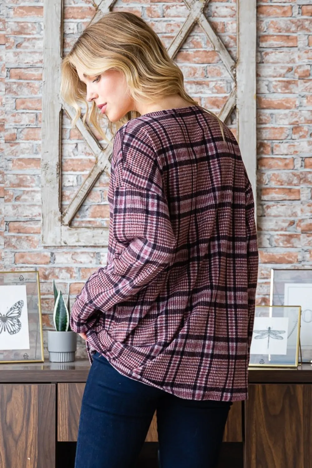 Cherise Plaid V-Neck Long Sleeve Top