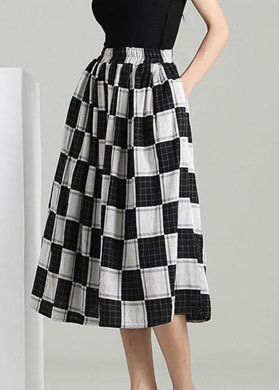 Chic Colorblock elastic waist Plaid Skirt Spring