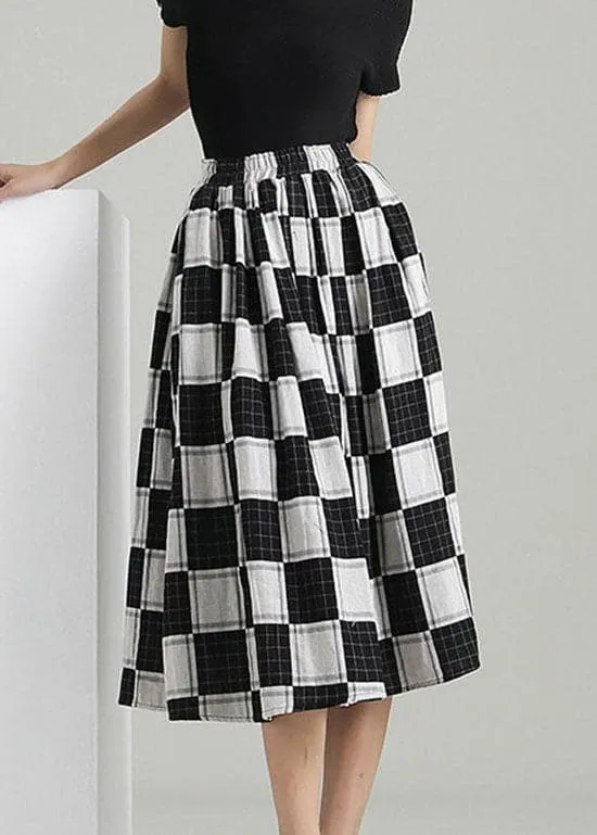 Chic Colorblock elastic waist Plaid Skirt Spring