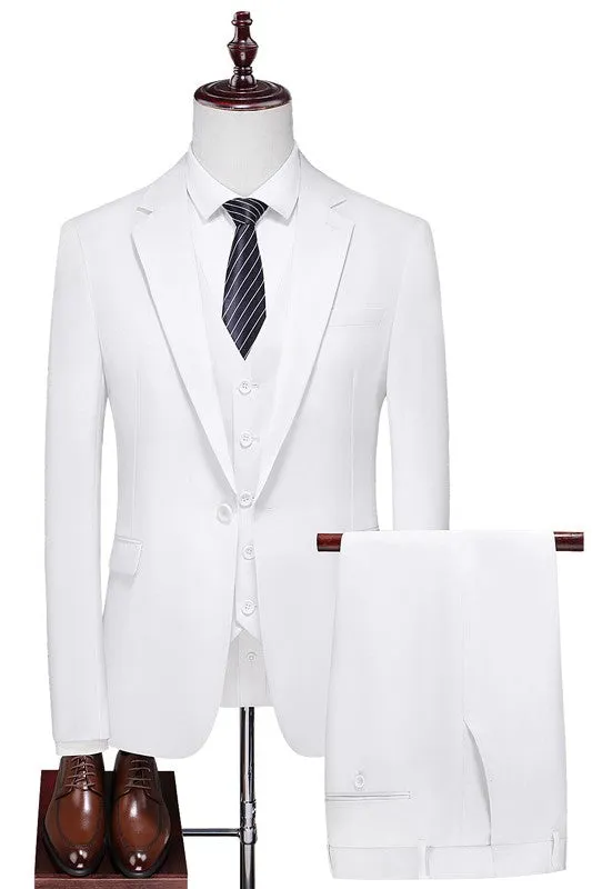 Chic White Notched Lapel One-Button Three-Piece Men's Prom Suit