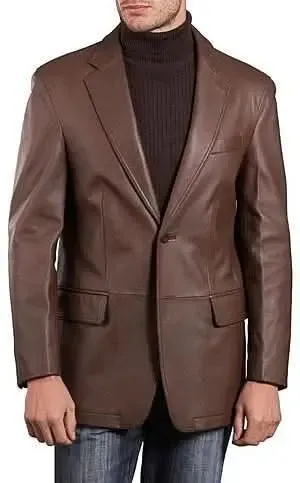 Chico Luxurious Brown Lambskin Leather Blazer for Distinguished Men