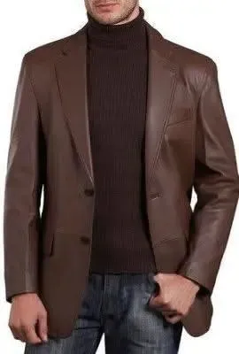 Chico Luxurious Brown Lambskin Leather Blazer for Distinguished Men