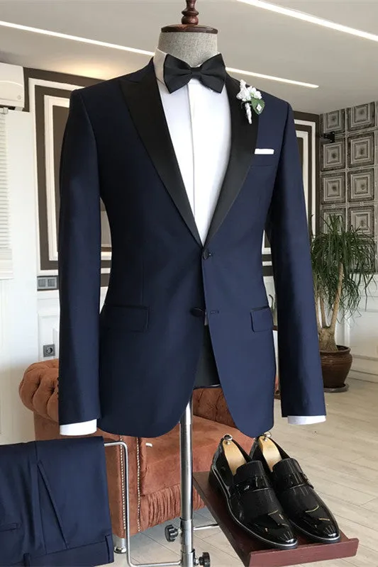 Christopher Navy Blue Formal Two-Piece Peaked Lapel Business Suit