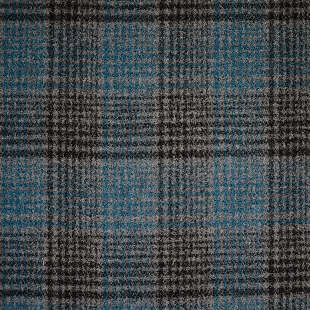 Classic Glen Plaid Worsted Wool Blend Coating Charcoal/Teal