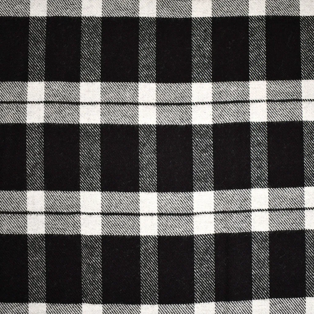 Classic Grid Plaid Cotton Flannel Shirting Black/Vanilla