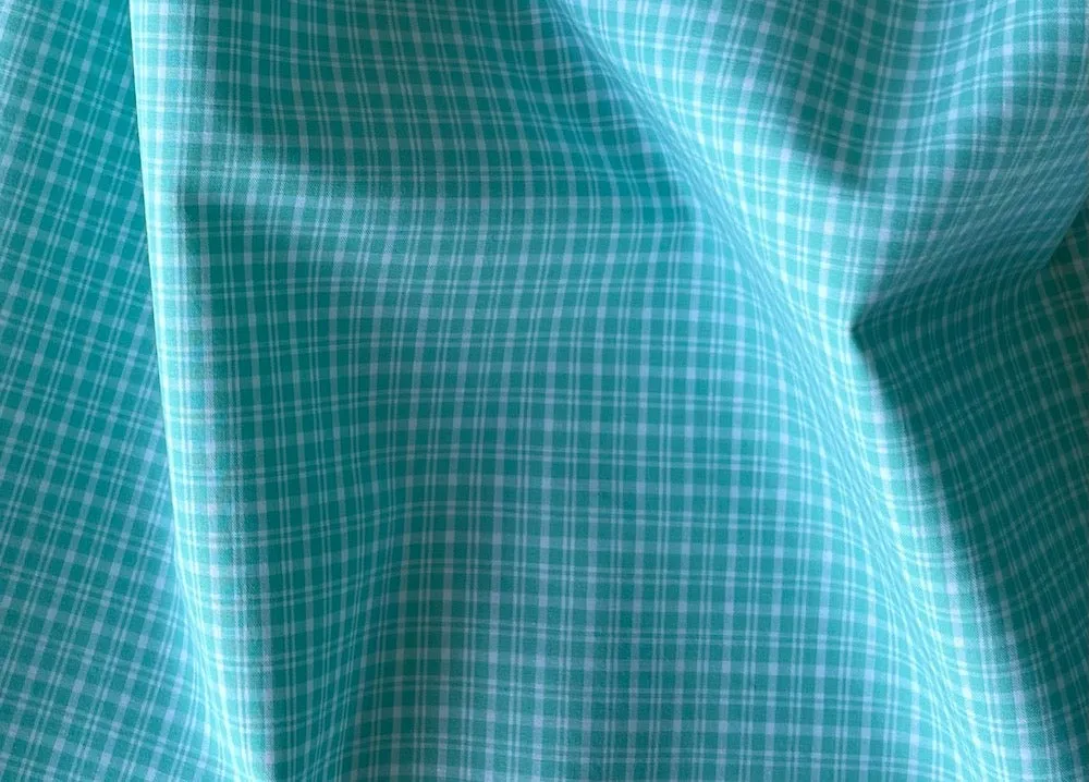 Cool Celadon & Aqua Plaid Cotton Shirting (Made in Japan)