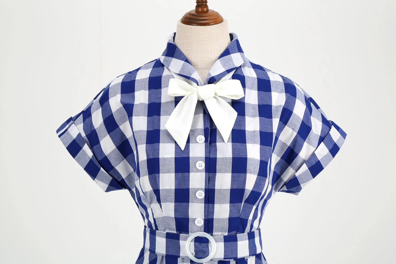 Cosplay Vintage Pink Plaid Bow Tie Midi Flare Dress