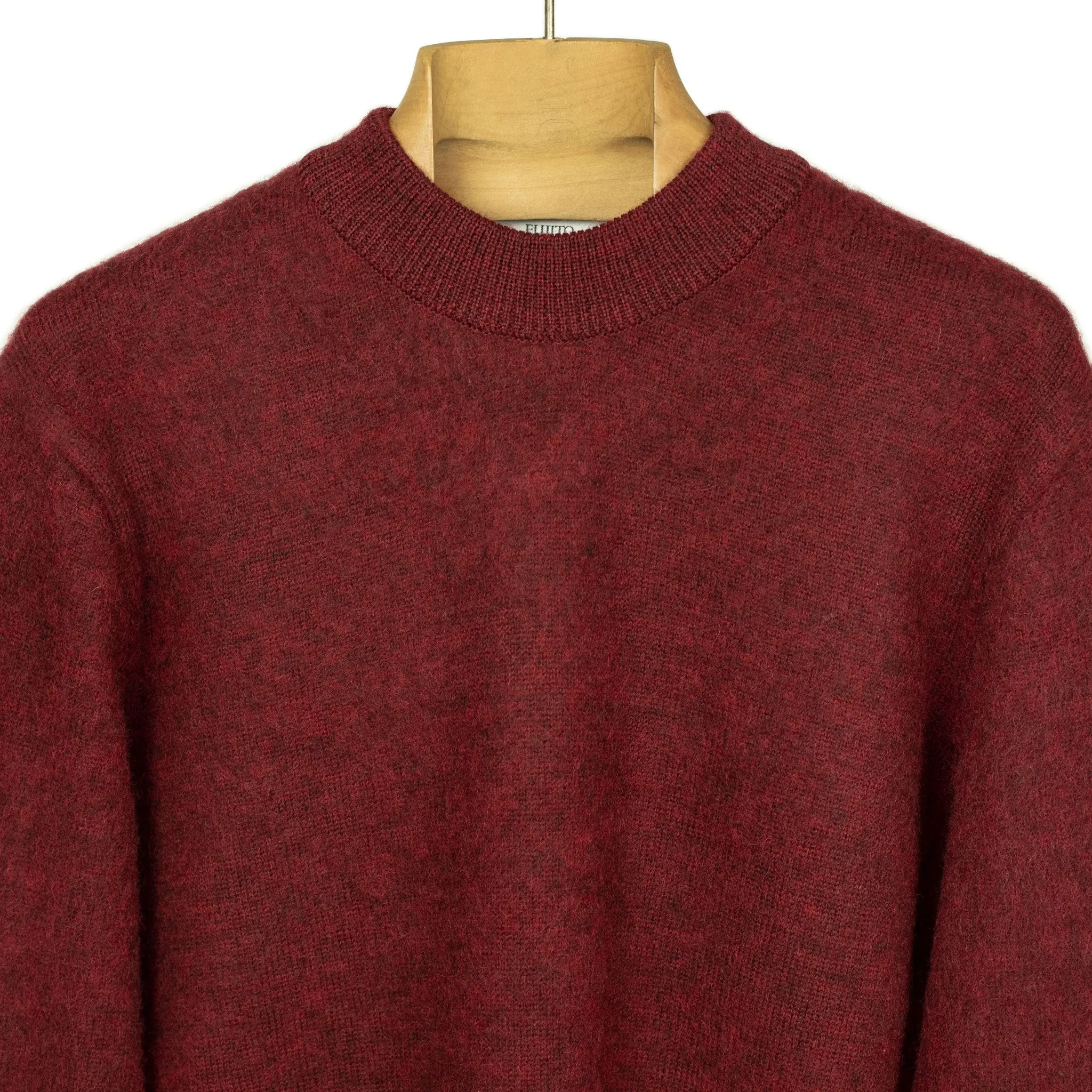 Crewneck sweater in cranberry red wool