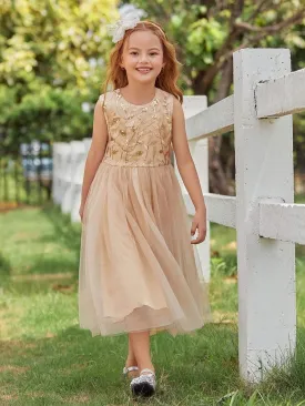 Dainty Sleeveless Tulle Flower Girl Dress for Wedding with Sequin