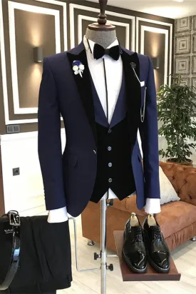 Darnell Bespoke Navy Blue Three-Piece Peaked Lapel Men's Business Suit