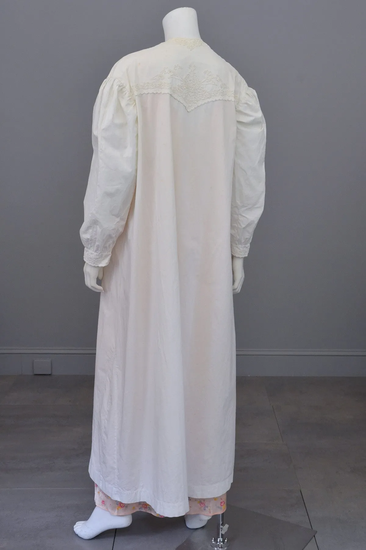 Edwardian Victorian Soutache Embroidered White Cotton 'Lab' Coat Robe Duster