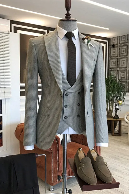 Egbert Light Gray Slim Fit Three-Piece Peaked Lapel Business Suit