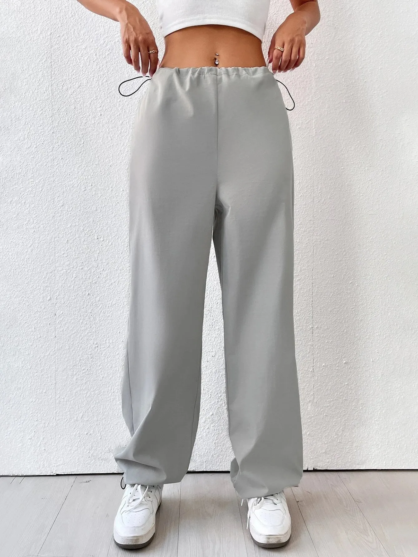 Elastic Waist Drawstring Cargo Pants