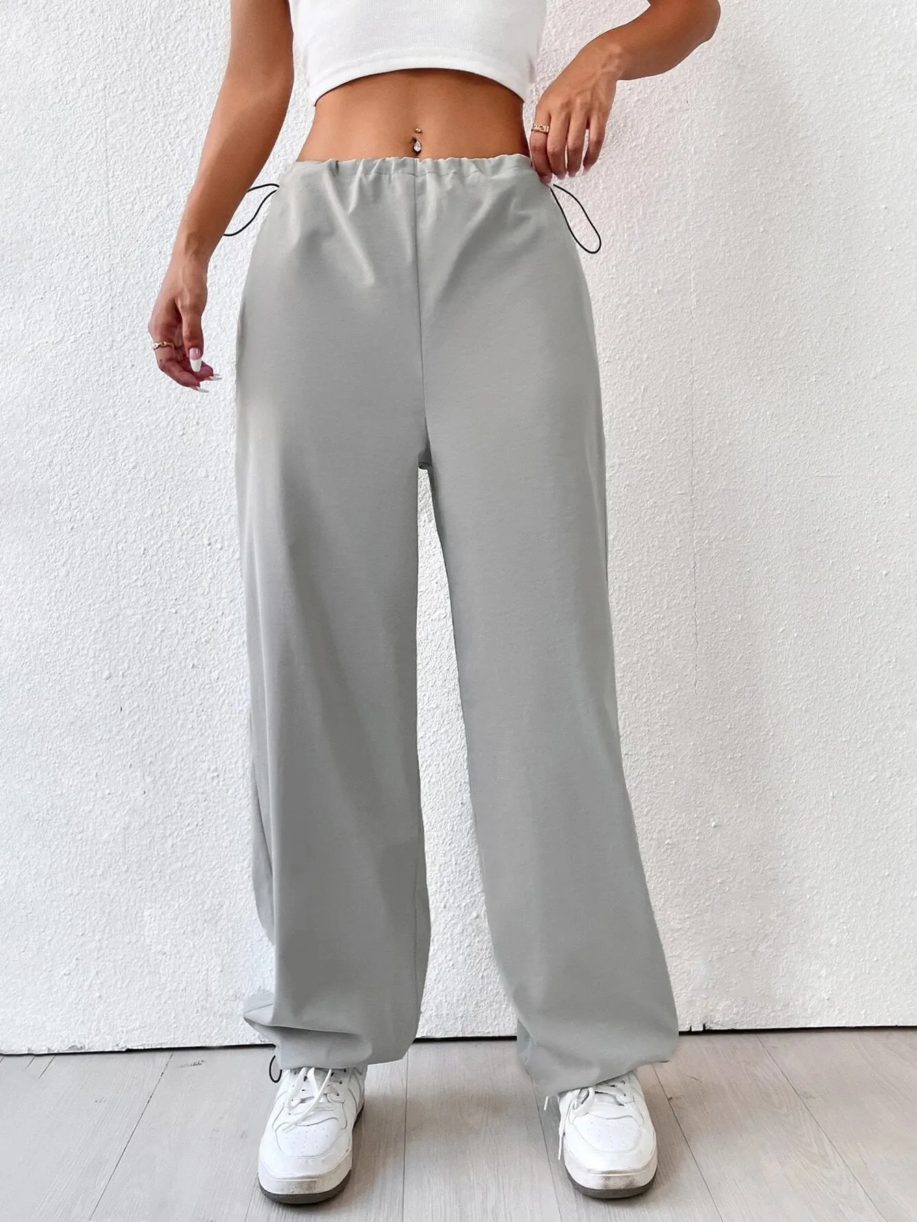 Elastic Waist Drawstring Cargo Pants