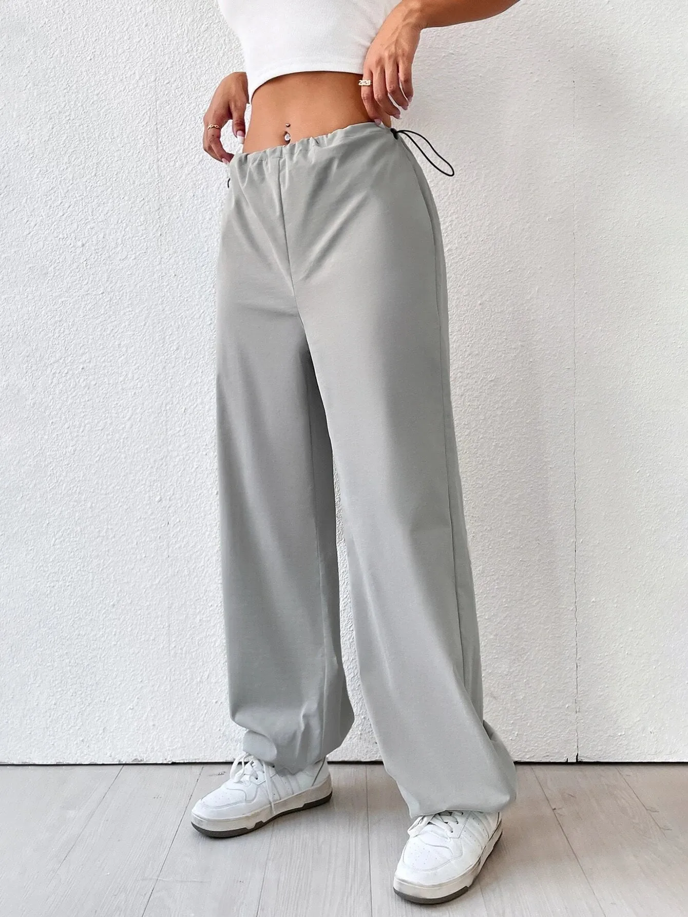 Elastic Waist Drawstring Cargo Pants